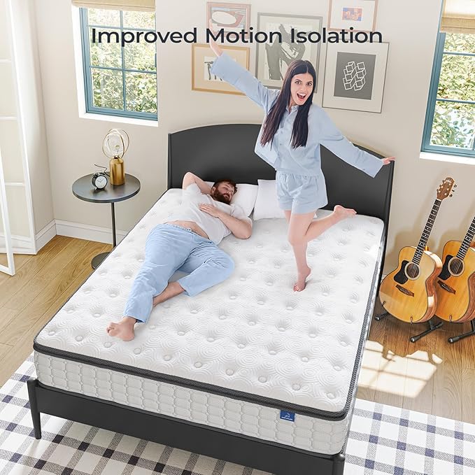 Vesgantti Queen Mattresses 12 Inch Hybrid Pillow Top Queen Size Mattress in a Box, Memory Foam and Pocket Coil Innerspring Mattresses, Cooling & Silent Sleep, Pressure Relief, Medium Feel