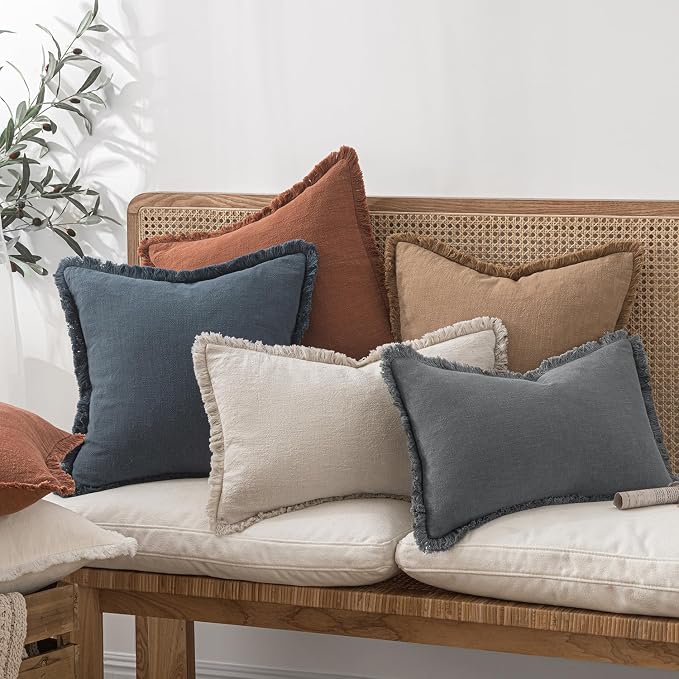 MIULEE Boho Linen Fringe Decorative Throw Pillow Covers Grey 20x20 | Set of 2 - Image 7