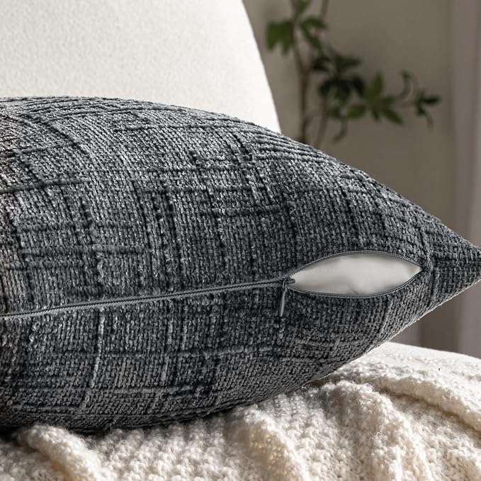 MIULEE Chenille Textured Throw Pillow Covers Dark Grey 20x20 Set of 2 | Slubby - Image 7