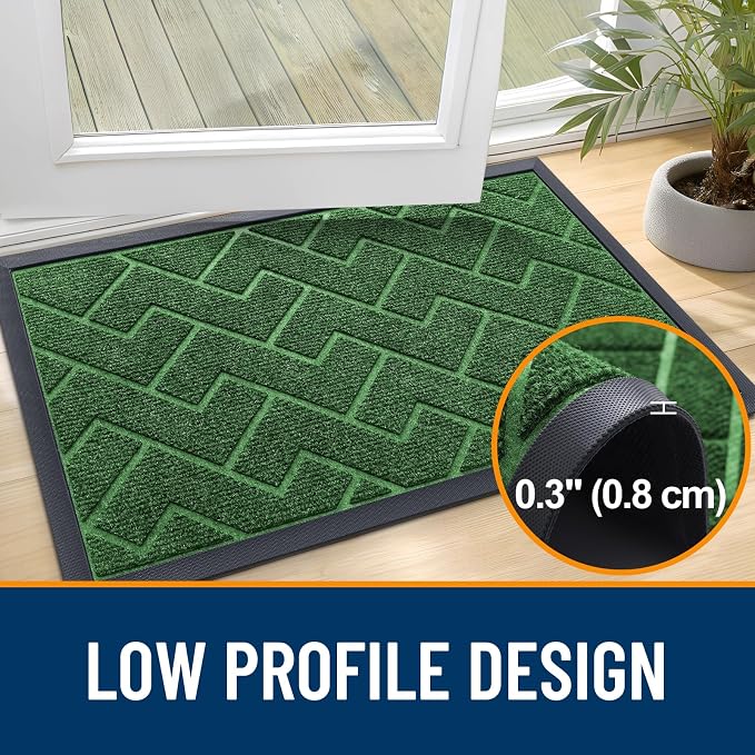 OLANLY Front Door Mat Outside 47x17, All-Season Absorbent Rubber Doormat | Green - Image 4