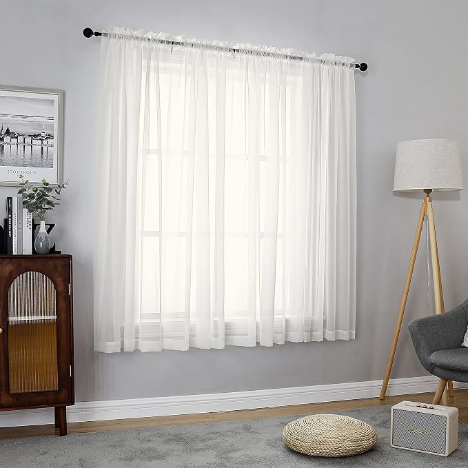 Chyhomenyc Sheer Curtains 63 Inch Length 2 Panels, Ivory | Light Filtering by Chyhomenyc