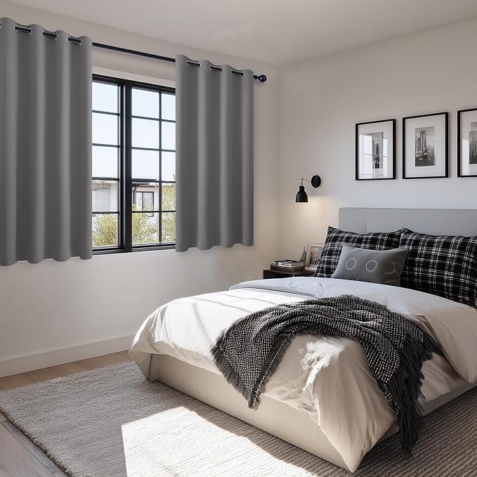 Blackout Curtains for Bedroom, Light Grey, 52 x 45 Inch, 2 Panels | Thermal - Image 6
