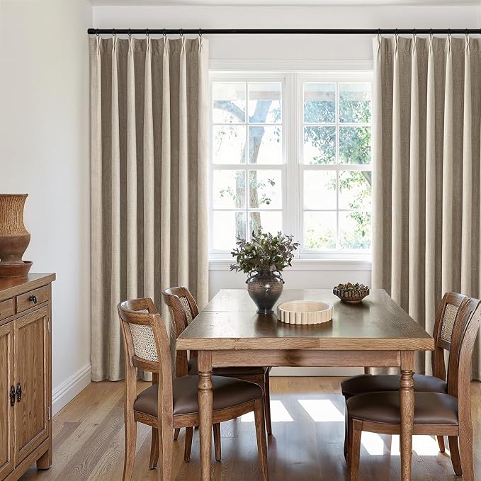 MIULEE Sand Pinch Pleated 100% Blackout Linen Curtains 40x108 Inches | Room - Image 7