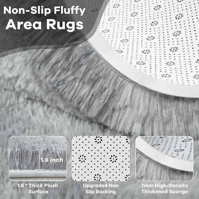 6x9 Large Tie-Dyed Grey Fluffy Area Rug Non-Slip - Image 4