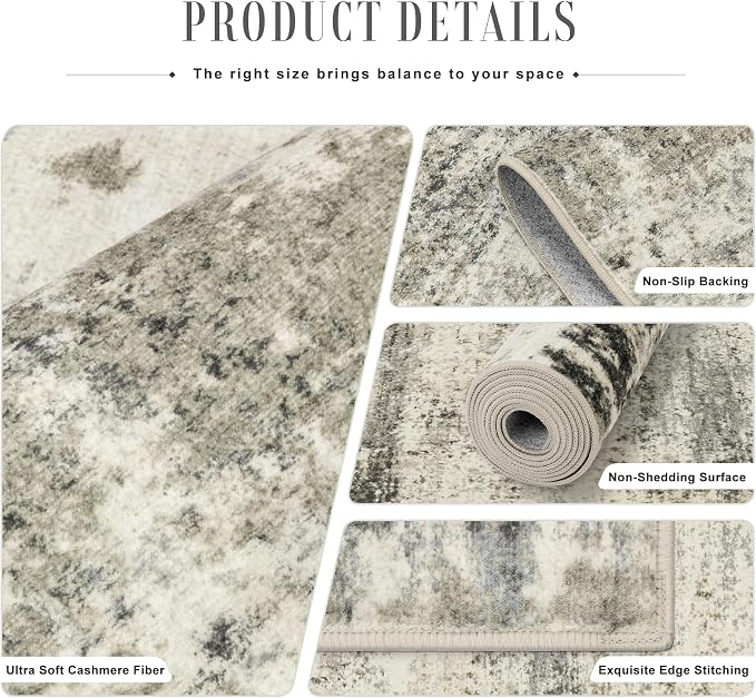 2x6 Washable Runner Rug：Modern Abstract Soft Carpet Ash Brown | - Image 5