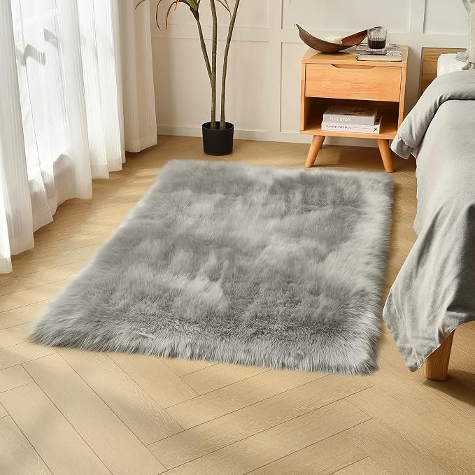 duduta Grey Faux Sheepskin Fur Rug 3x5 ft, Fluffy Carpet Rug | Shag Fuzzy by duduta