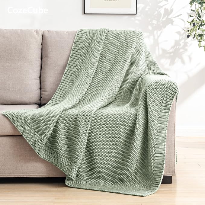 CozeCube Sage Green Seed Stitch Throw Blanket 60"x80", Farmhouse Decor | Blanket - Image 4