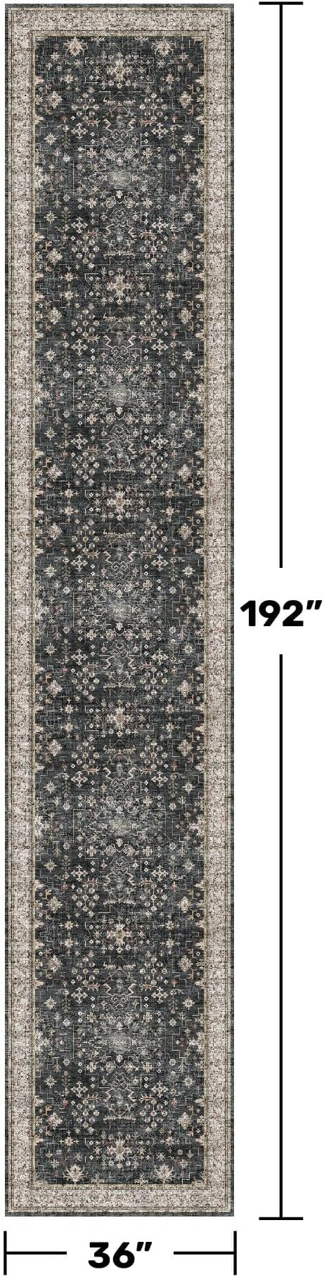 Black Boho Washable 3x16 Extra Long Runner Rug - Image 2