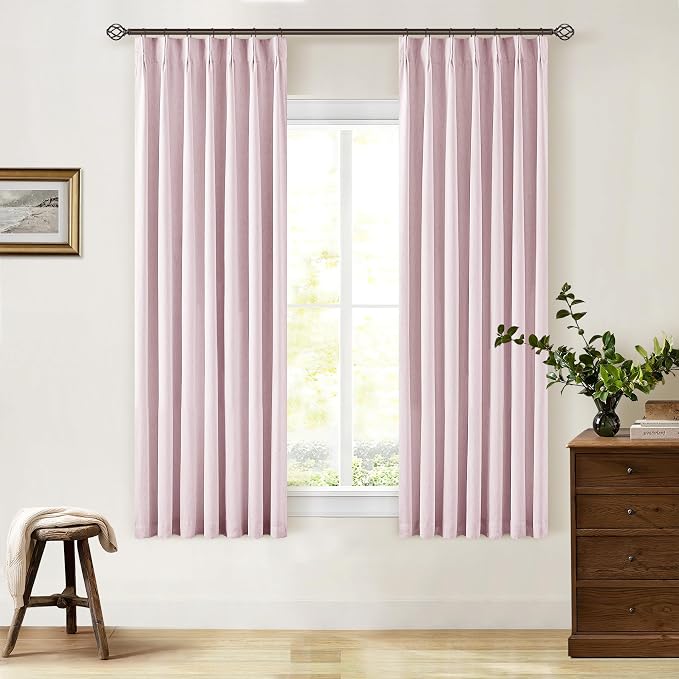 Light Pink 63 Inch Length Blackout Pinch Pleated Linen Curtains - Image 8