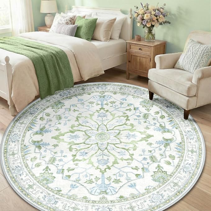 RELEANY Washable Area Rug, Round 6ft, Water Repellent, Pet Friendly, Vintage - Image 3