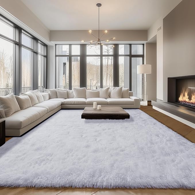 White 8x10 Area Rugs for Living Room, Large Fluffy Shag Bedroom Rug, Soft Plush - Image 4