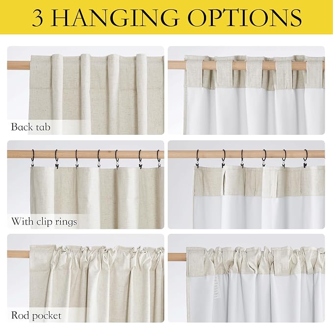 NICETOWN Natural Full Blackout Back Tab Linen Curtains 84" Long 2 Panels - Image 6
