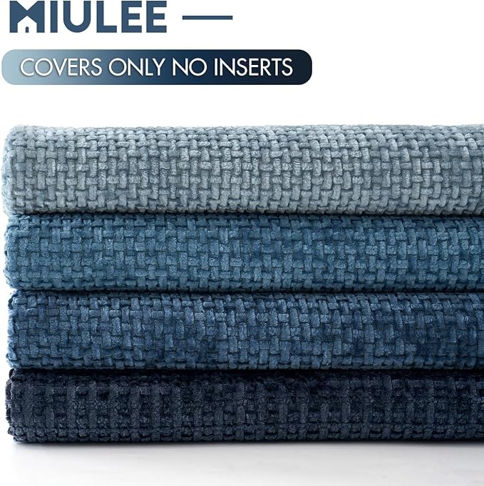 MIULEE Decorative Chenille Lumbar Pillow Covers Blue Series 12x20 | Pack of 4 - Image 6
