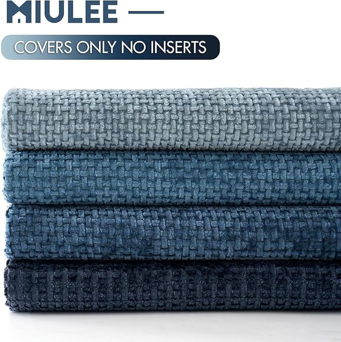MIULEE Decorative Chenille Euro Pillow Covers Blue Series 22x22 Pack of 4 | - Image 6