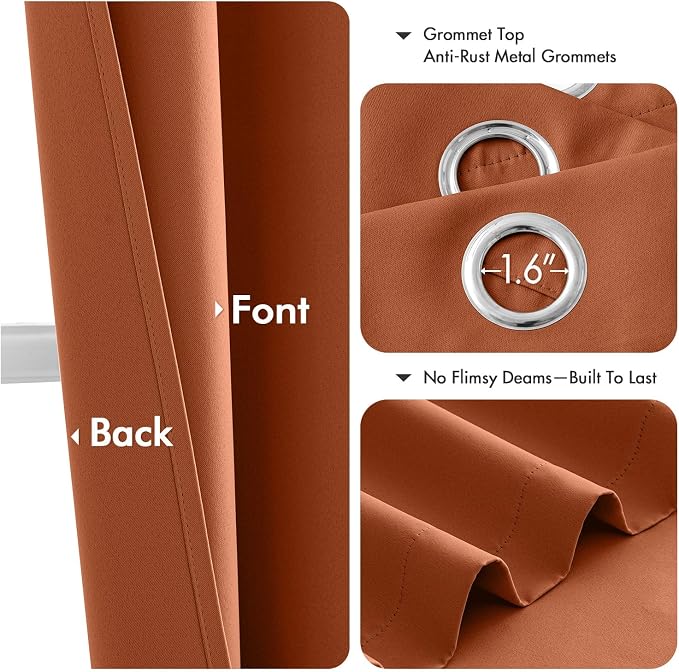 MIULEE Fall Blackout Curtains for Bedroom 2 Panels 40 x 72 Inch Long Rust | - Image 4