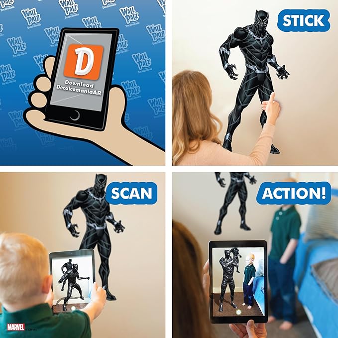 Wall Palz Marvel Black Panther Wall Decal - 29" Augmented Reality Black Panther Bedroom Decor Peel and Stick Vinyl Wall Stickers