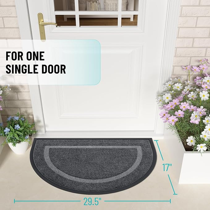 OLANLY Half Circle Front Door Mat Outside 29.5x17 All-Season Rubber Doormat | - Image 2