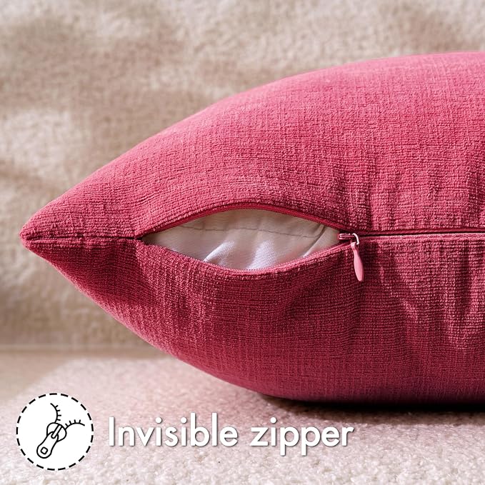 MIULEE Hot Pink Red Chenille Couch Throw Pillow Covers, 20x20 | Set of 2 - Image 3