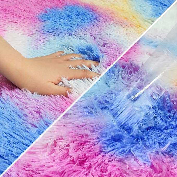 Fluffy Rainbow Colorful Rug for Living Room 6x9 Kawaii Rainbow Tie Dye Area Rug - Image 5