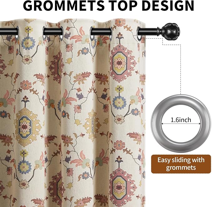 Boho Floral 100% Grommet Blackout Curtains 96 Inch 2 Panels | Colorful Bohemian - Image 4