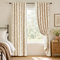 Blackout Vintage Floral Linen Curtains Taupe on Beige 50×90 2 Panels | Elisa by Lazzzy