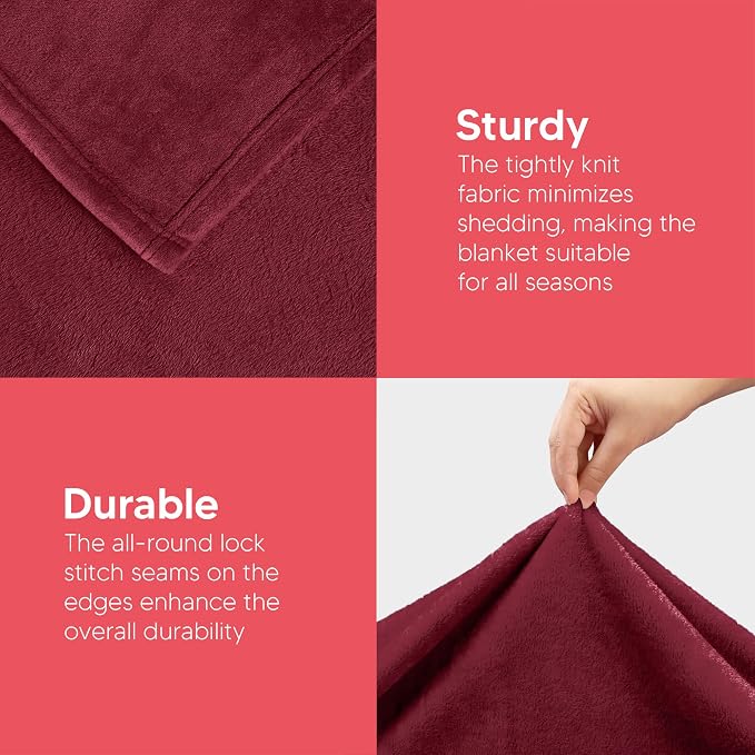 Utopia Bedding Soft Fleece Bed Blanket Twin Size Burgundy | Microfiber Plush - Image 5
