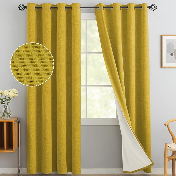 Yakamok Mustard Yellow Linen Textured Curtains 84 Inches Long by Yakamok