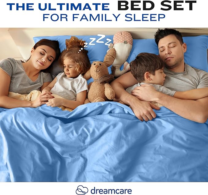 DREAMCARE Twin XL Sheet Sets - 4pc Cooling Sheets XL Twin Sheets - up to 21” Deep Pocket – Hotel Luxury Extra Long 100% Brushed Microfiber with Side Pocket - L. Blue