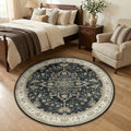 RELEANY Washable Area Rug, Round 4ft, Water Repellent, Pet Friendly, Vintage by RELEANY