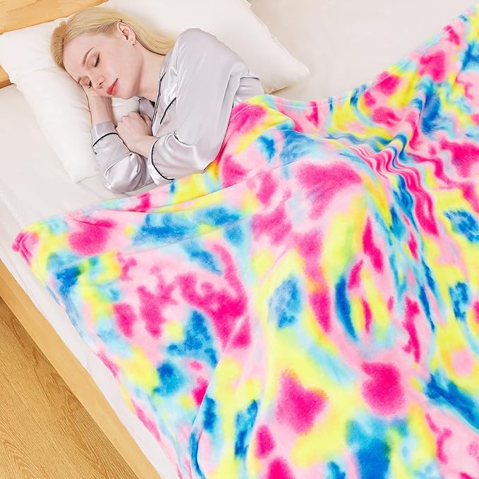 Flannel Colorful Blanket Queen Size for All Season - Premium Lightweight Anti-Static Super Soft Cozy Plush Rainbow Throw, Lightweight Microfiber Winter Warm Blanket 90" x 90"(Rainbow Queen)