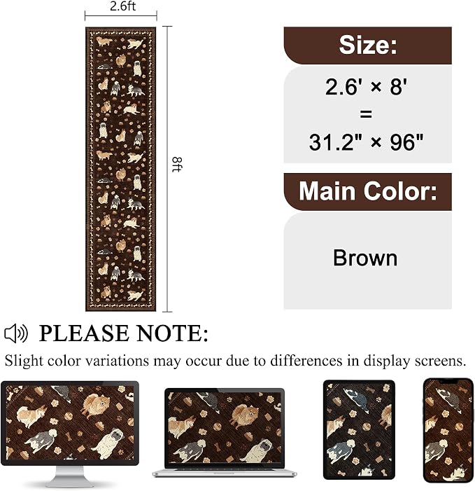 DUKINO 2.6x8 Kitchen Runner Rug, Washable Non Slip Dog Rug, Stain Resistant - Image 2