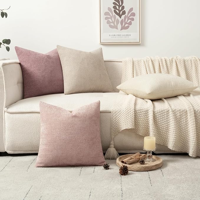 MIULEE Soft Decorative Chenille Pillow Covers Light Pink 16x16 Pack of 4 | - Image 5