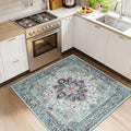 RELEANY Washable Area Rug, Square 4'x4', Teal Green/White/Navy | Non-Slip by RELEANY