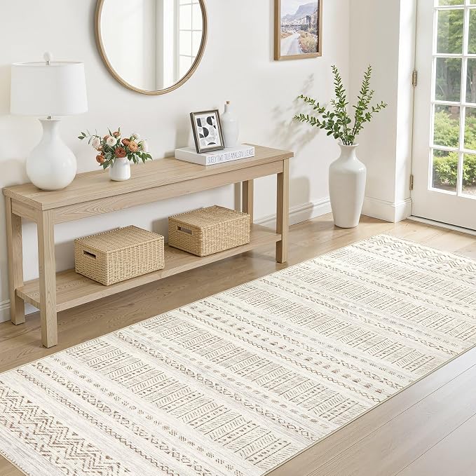 cotiled Hallway 3x10 Runner Rugs Washable Boho Rug Brown Cream | Solve Modern - Image 3