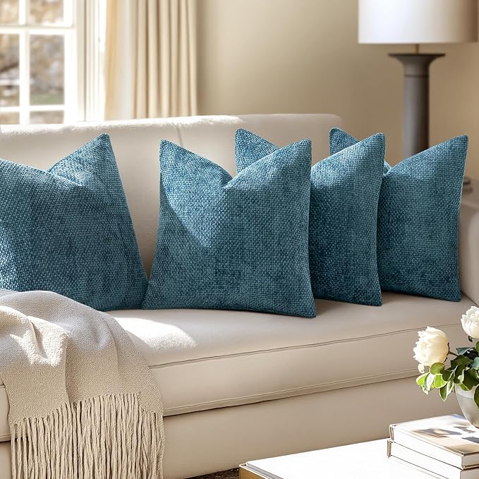 MIULEE Soft Decorative Chenille Pillow Covers Smoke Blue 20x20 Pack of 4 | - Image 5