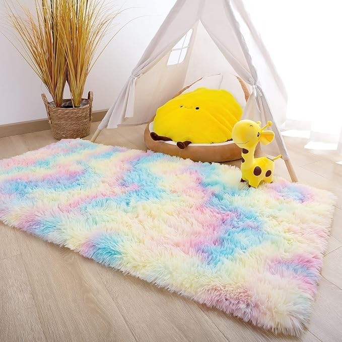 2x3 Rainbow Fluffy Soft Area Rug Non-Slip - Image 2