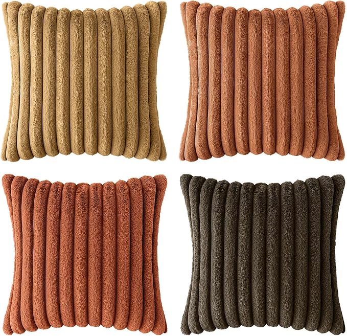 MIULEE Fall Rust Orange Faux Fur Plush Decorative Throw Pillow Covers18x18 | - Image 8