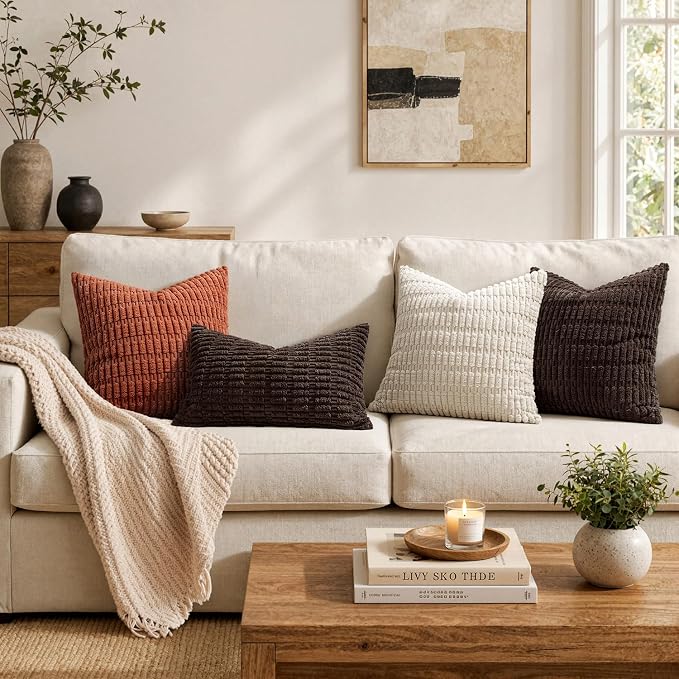 MIULEE Corduroy Decorative Throw Pillow Covers 16x16 Dark Brown Pack of 2 | - Image 3