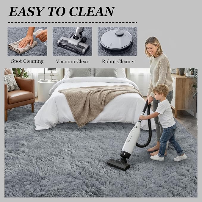9x12 Area Rug Living Room Bedroom: Fluffy Plush Shag Carpet Gray | - Image 8