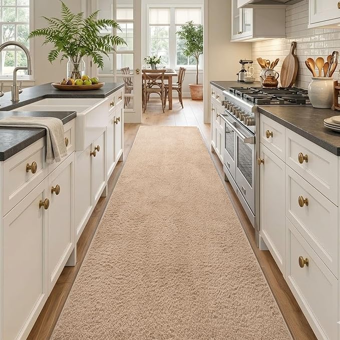 2x10 Beige Solid Runner Rug Washable Non-Slip - Image 2