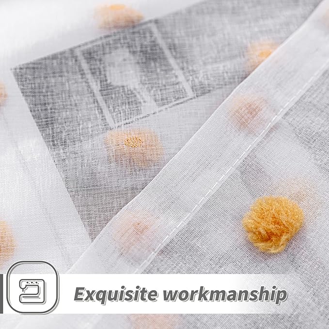 MYSKY HOME Pom Pom Curtains for Girls Bedroom 63 Inch Burnt Orange Curains for Nursery Kids Room Sheer Curtains for Living Room Dining Room Rod Pocket Small Window 52" x 63" Set of 2