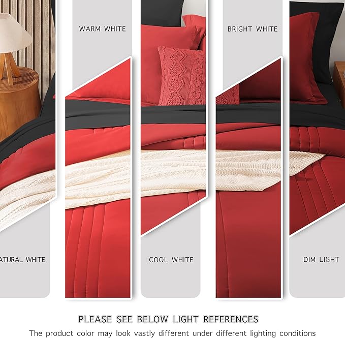 Monbix Queen Comforter Set - 7 Pieces Bright Red Bed in a Bag Queen Bedding Sets with Comforters, All Seasons Down Alternative Comforter Bed Set with Sheets, Pillowcases & Shams
