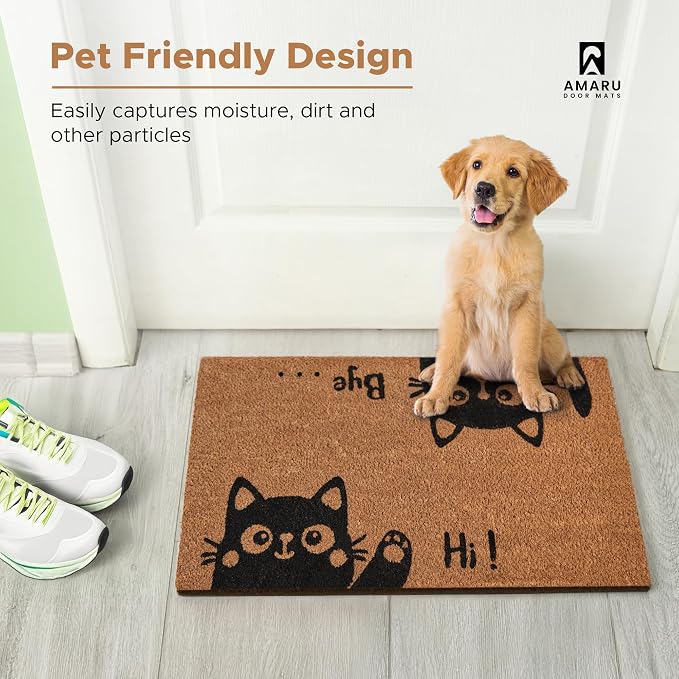 Coir Welcome Mat, Hi-Bye Cat, 24 x 36 in | 100% Natural Coir, Anti-Shedding - Image 7