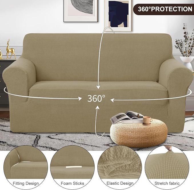 U-NICE HOME Oversized Stretch Loveseat Couch Cover, Sand | 2 Cushion Sofa - Image 3