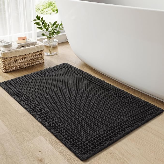 RESARE Waffle Bath Mat for Bathroom, Non Slip Bathroom Rugs 20"x32" Black | by Resare