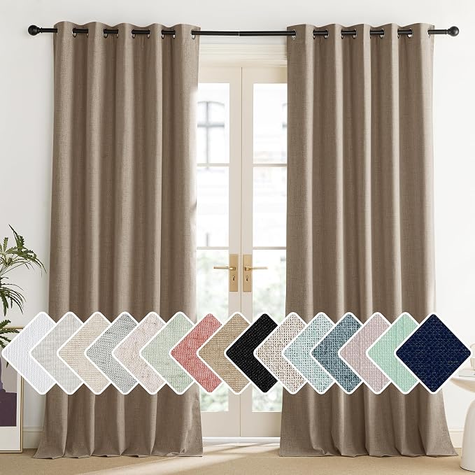 NICETOWN Burlap Vintage Open Linen Weave Flax Thermal Curtains, 100% Blackout by NICETOWN