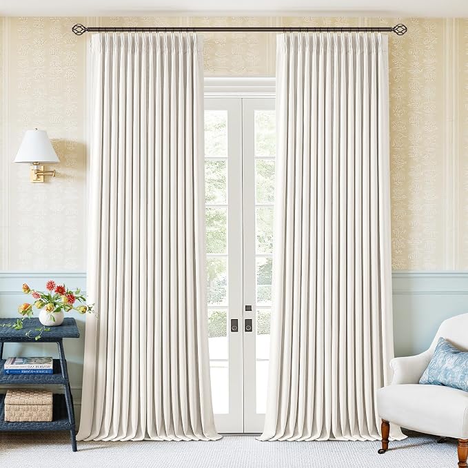 Ivory Beige White Pleated 100% Blackout Linen Curtains 90 Inches Long | Memory by Twodrapes