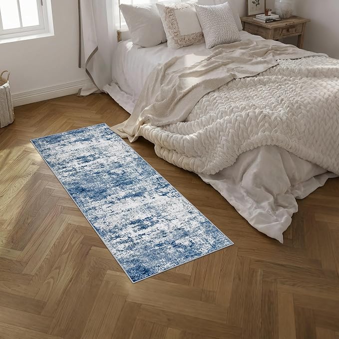 2x5 Washable Runner Rug：Modern Abstract Kitchen Soft Carpet Blue | - Image 2