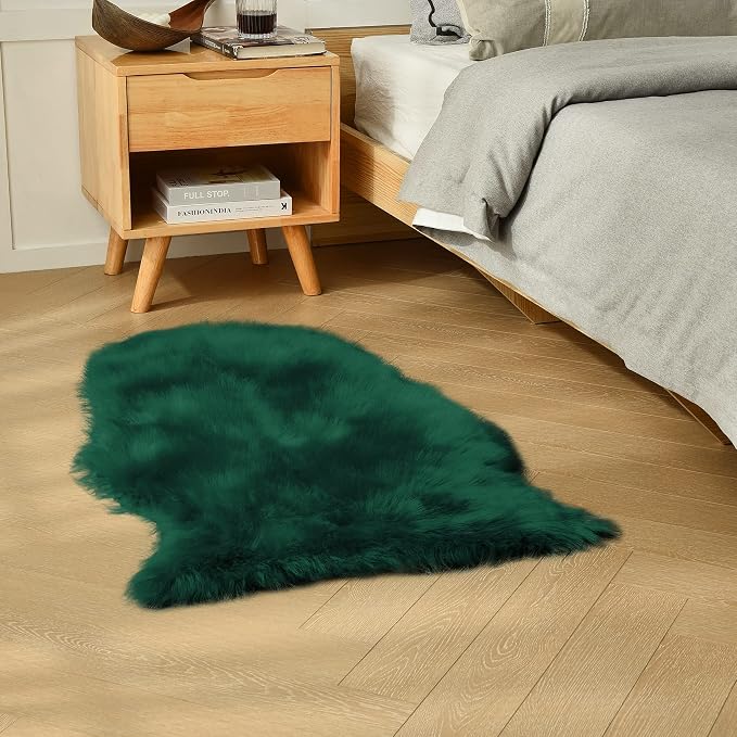Emerald Green Faux Sheepskin Throw Rug 2x3 ft, Fluffy Fur Seat Chair Covers | by duduta