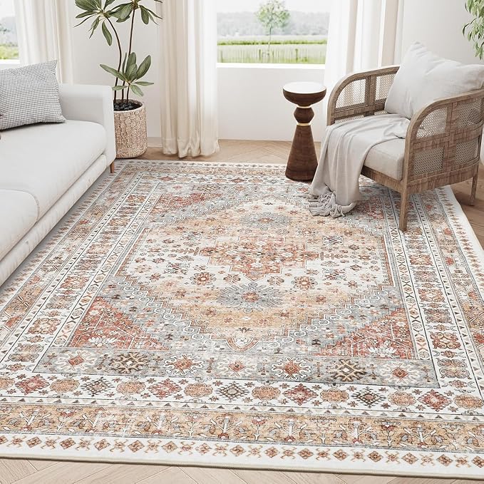 5x7 Area Rugs for Living Room, Large Washable Rug, Dining Room, Low Pile by Zesthome